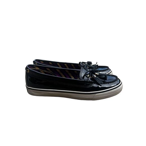 Sperry Top-Sider Black Patent Leather Women's Boat Shoes White Sole Size 9-1/2 M - Picture 2 of 6